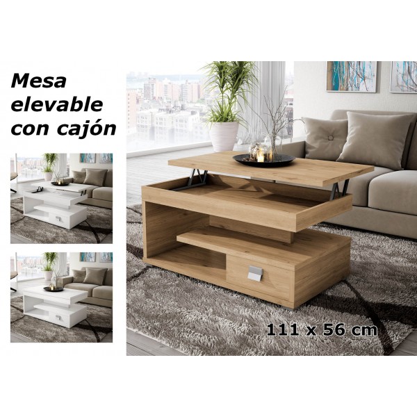 Mesa de centro elevable con cajón